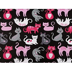 Cotton fabric / canvas, cat - Black (1 Meter)