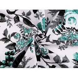 Cotton flannel fabric, flowers - Sage green, dark (1 Meter)