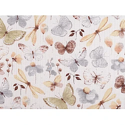 Cotton cloth / muslin fabric, butterflies - Lightbeige (1 Meter)