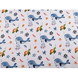 Cotton fabric / canvas, sea world - White (1 Meter)