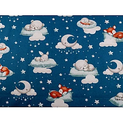 Cotton fabric / canvas, sleeping animals - Blue (1 Meter)