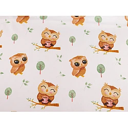 Cotton fabric / canvas, owls - Cream lightest (1 Meter)