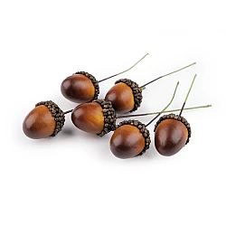 Artificial acorn on a wire - Brown (18 Pieces)