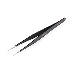 Metal tweezers with a thin tip, straight, curved, 13.5 cm - Black (1 Piece)