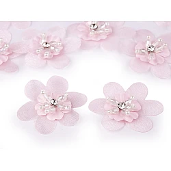 Flower with rhinestone and beads for sewing and gluing ø4.5 cm - Powder (10 Pieces)