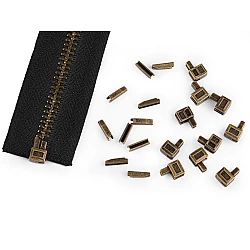 Set of bottom zipper ends / stoppers for zipper repair of nylon or metal zippers - Vintage brass (20 Sets)