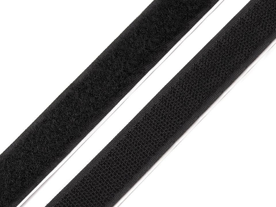 Adhesive hook and loop fastener, width 20 mm - Black (25 Meters)