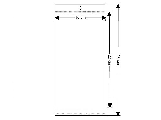 Clear plastic self-adhesive seal bags w/ hang hole 10x22 cm - Transparent (16000 Pieces)