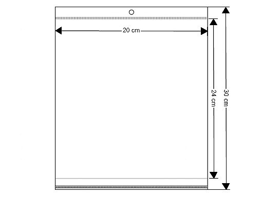 Clear plastic self-adhesive seal bags w/ hang hole 20x24 cm - Transparent (100 Pieces)
