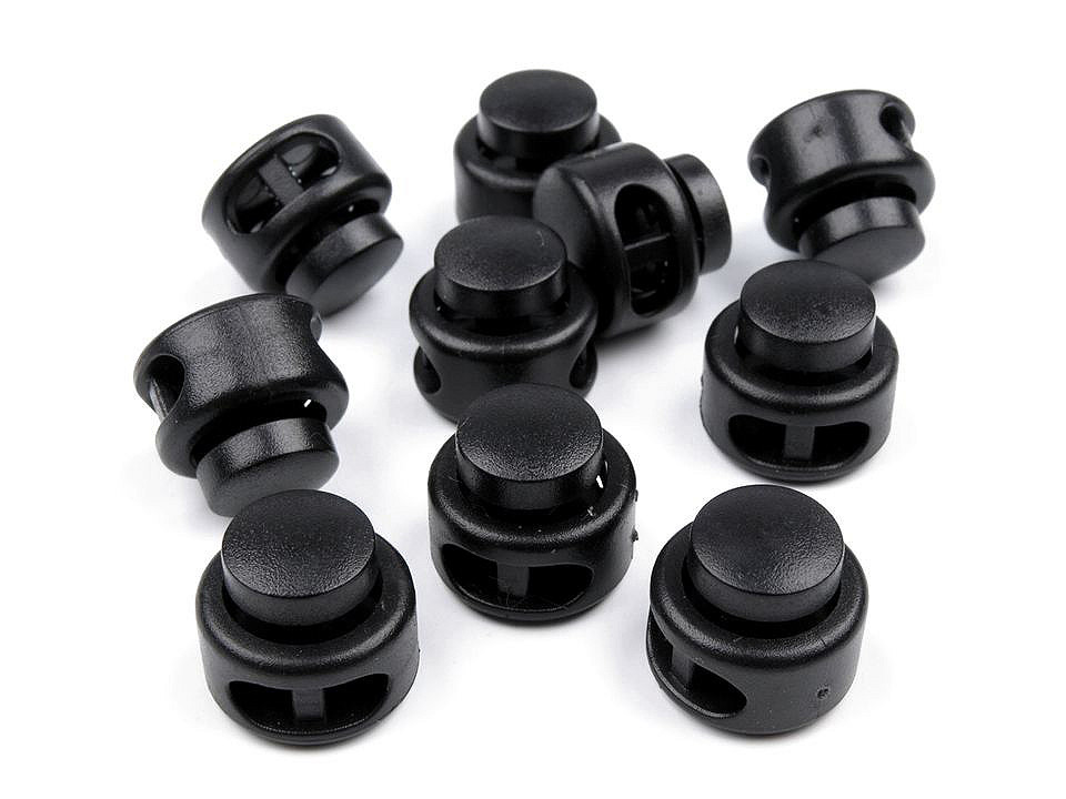 Round 2-hole cord lock stopper toggles 13x15 mm - Black (10 Pieces)