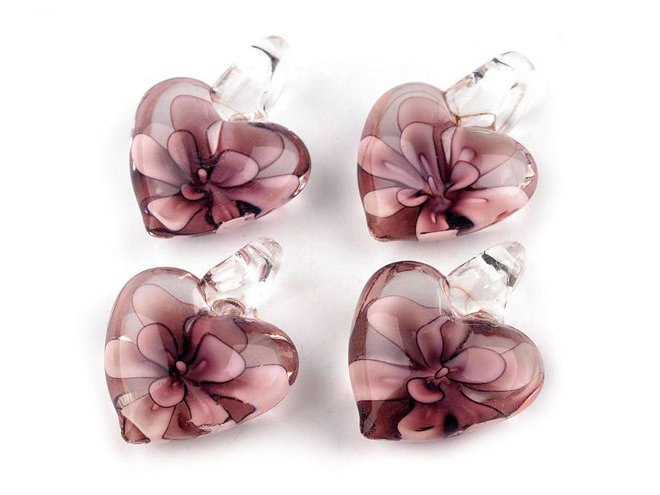 Glass pendant heart 21x21 mm - Violet (1 Piece)