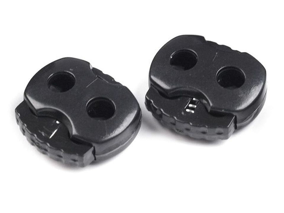 Large 2-hole cord lock stopper toggles 20x20 mm - Black (10 Pieces)