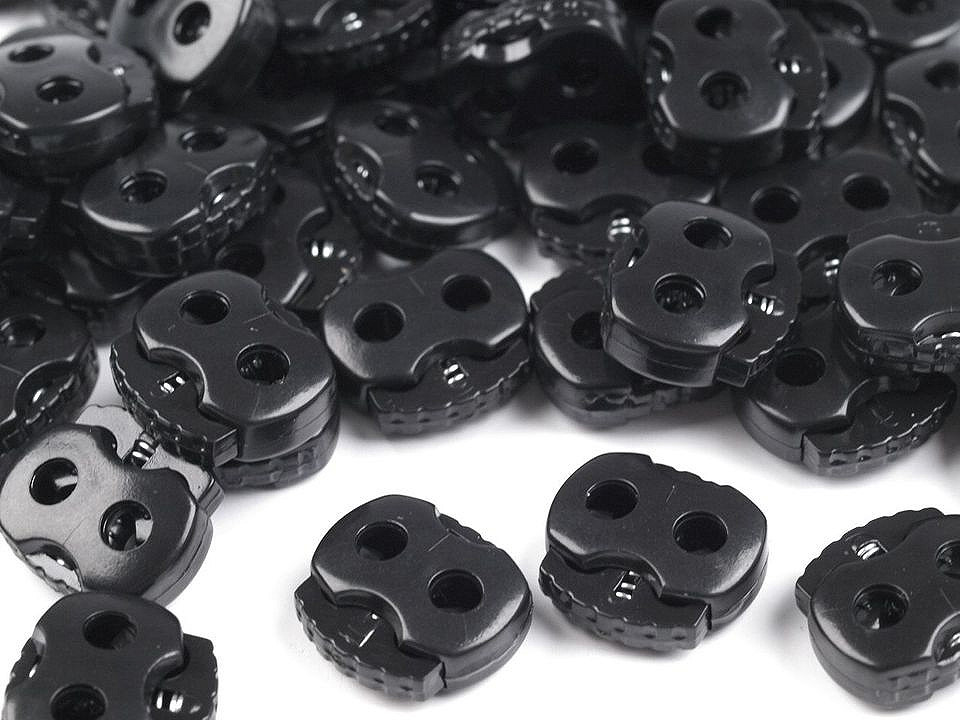 Large 2-hole cord lock stopper toggles 20x20 mm - Black (10 Pieces)