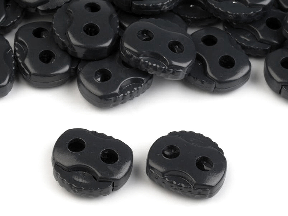 Large 2-hole cord lock stopper toggles 20x20 mm - Black (10 Pieces)