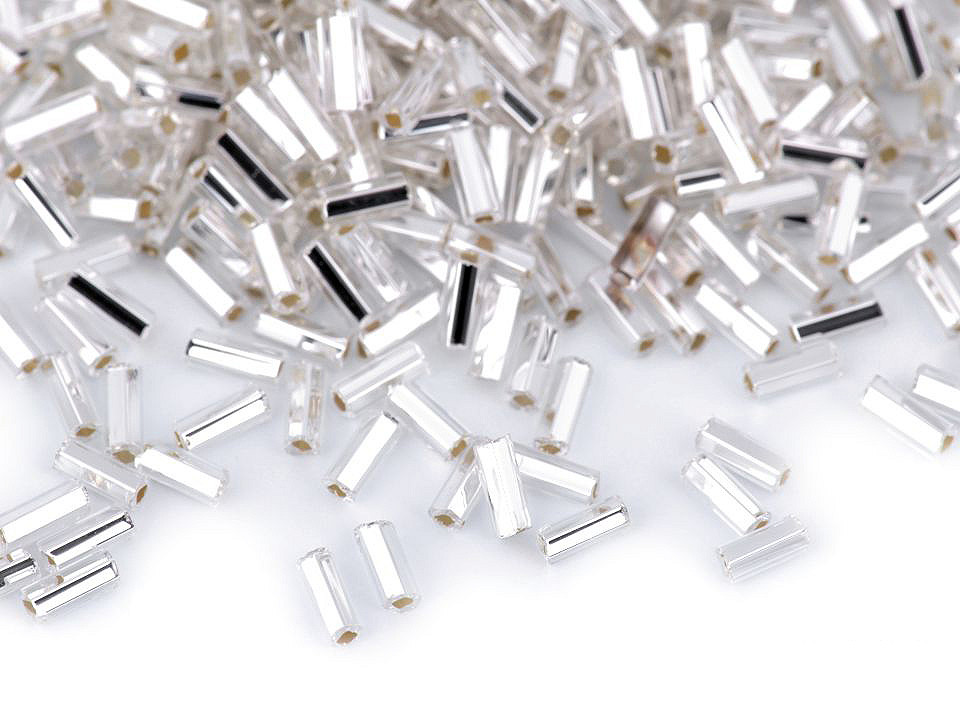 Glass bugle seed beads 4.5 mm - Silver (20 Grams)