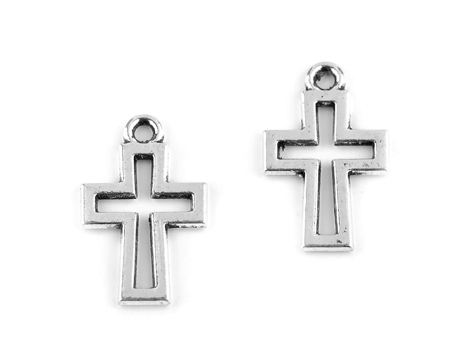 Charm pendant 11x17 mm cross - Platinum (10 Pieces)