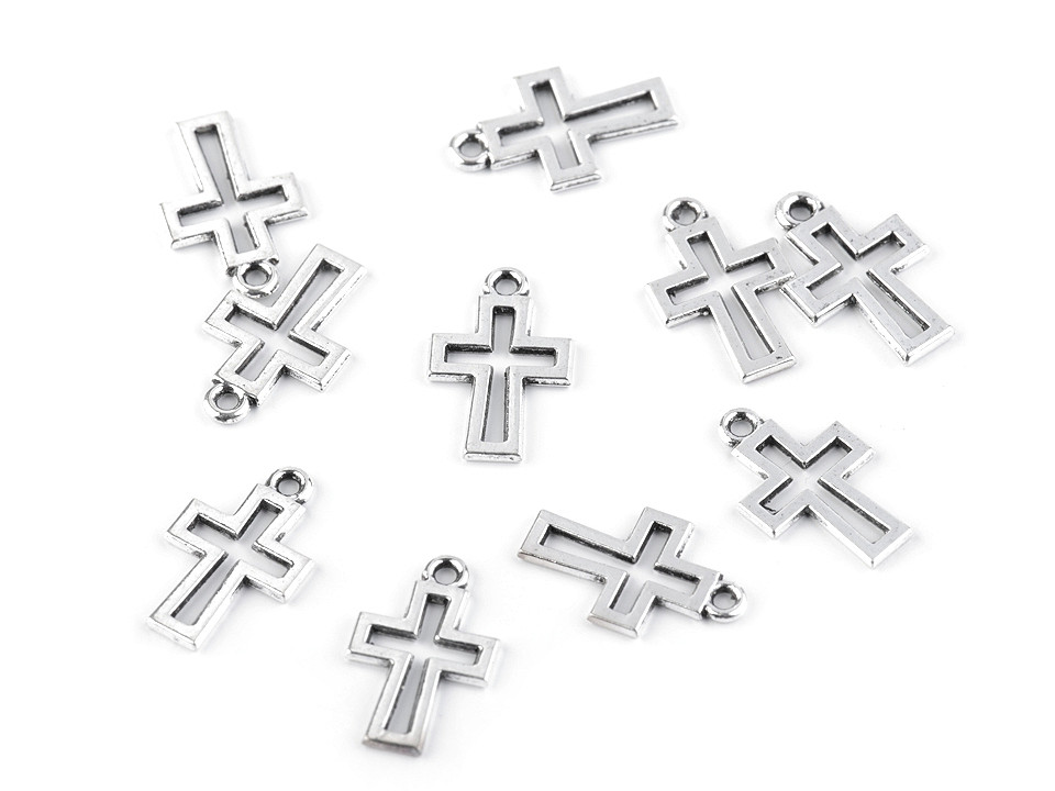 Charm pendant 11x17 mm cross - Platinum (10 Pieces)
