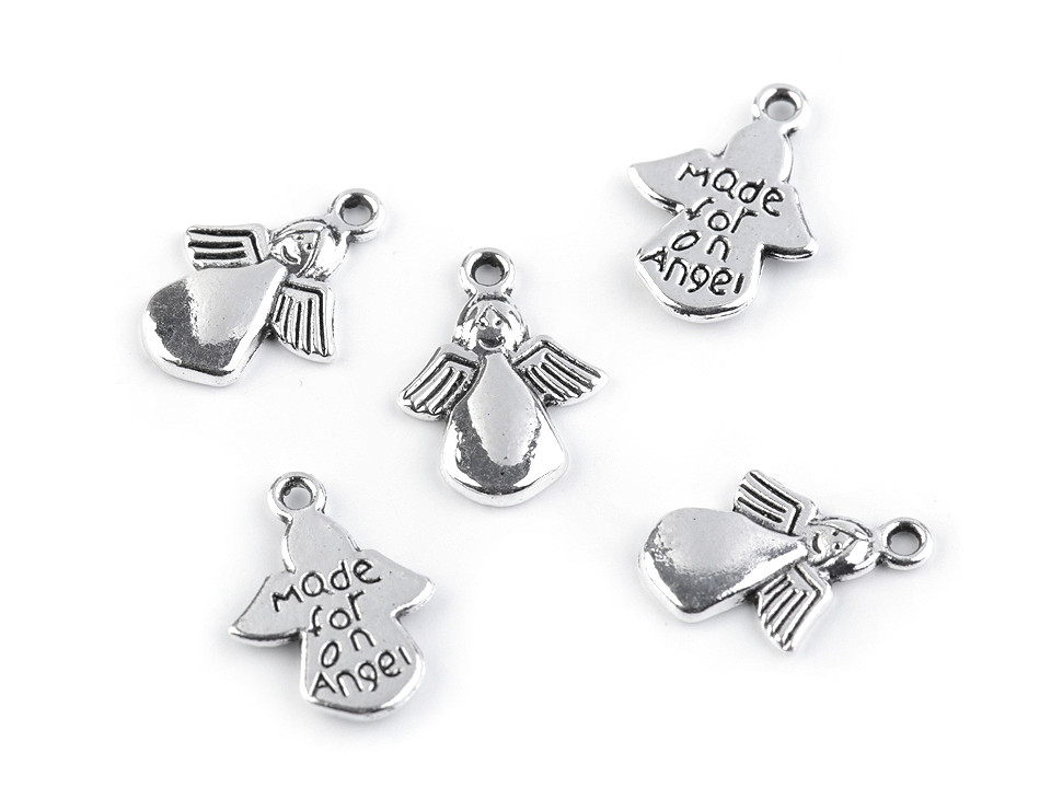 Charm pendant 13x18 mm angel - Platinum (5 Pieces)