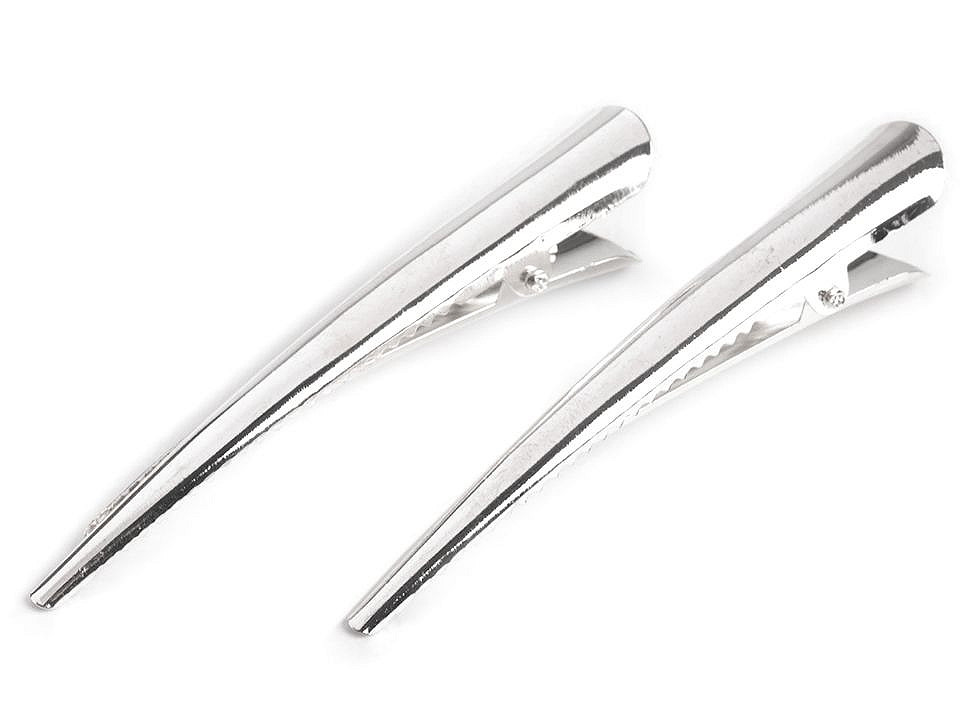 Alligator hair clip with teeth 75 mm - Silver (4 Pieces)