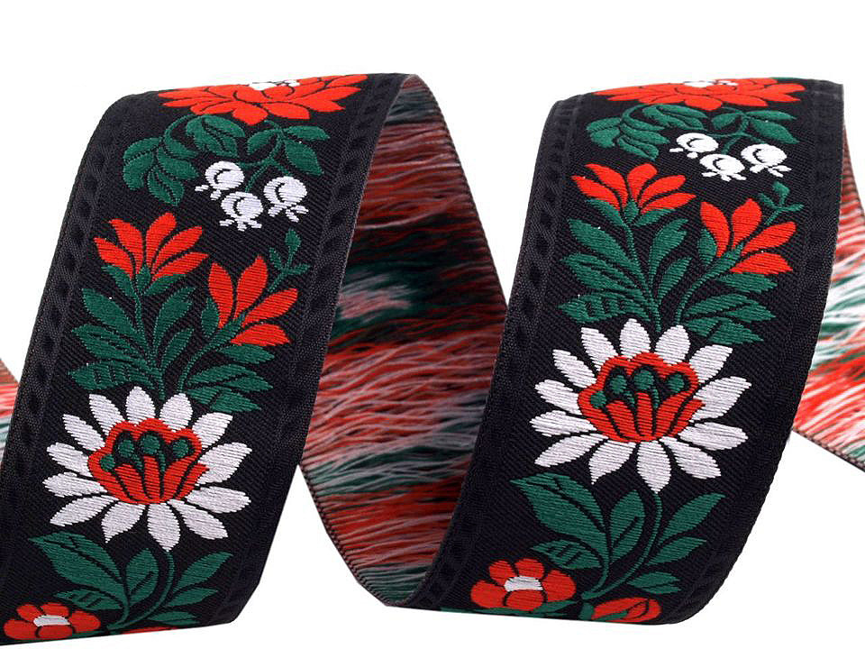 Polyester folk costume ribbon width 35mm - White (25 Meters)