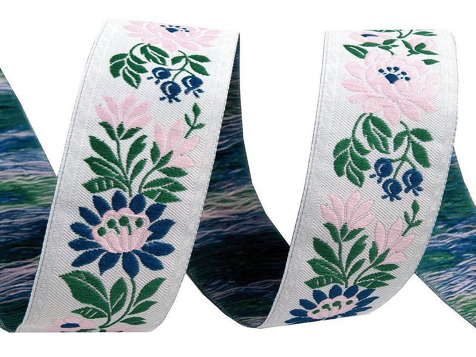 Polyester folk costume ribbon width 35mm - White (25 Meters)