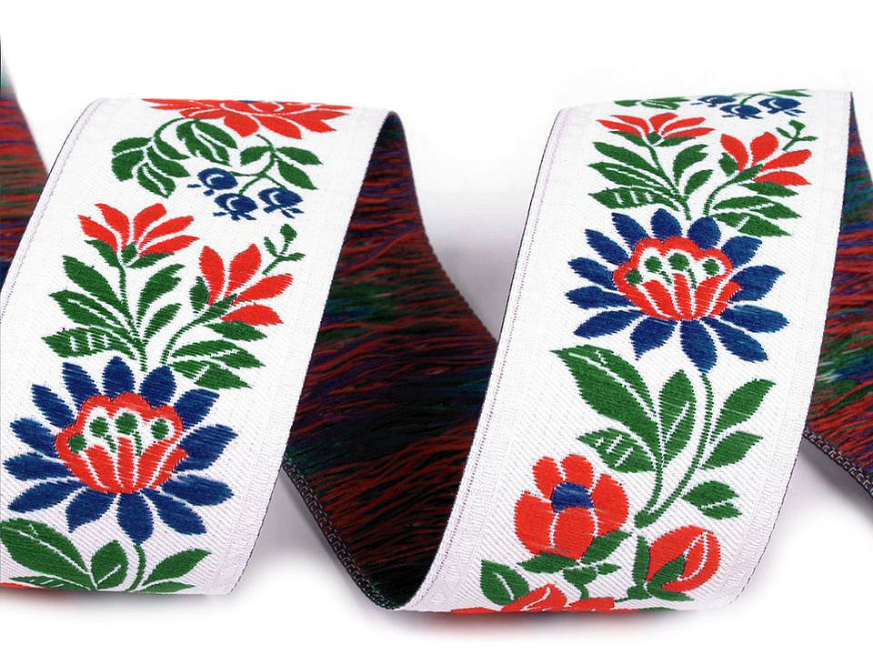 Polyester folk costume ribbon width 35mm - White (25 Meters)
