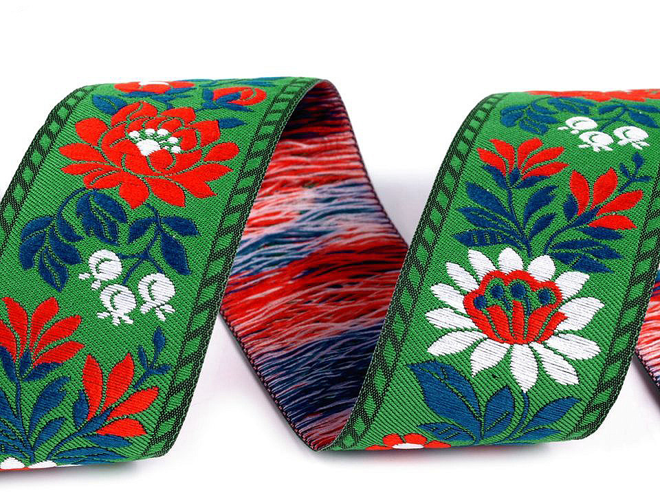 Polyester folk costume ribbon width 35mm - White (25 Meters)