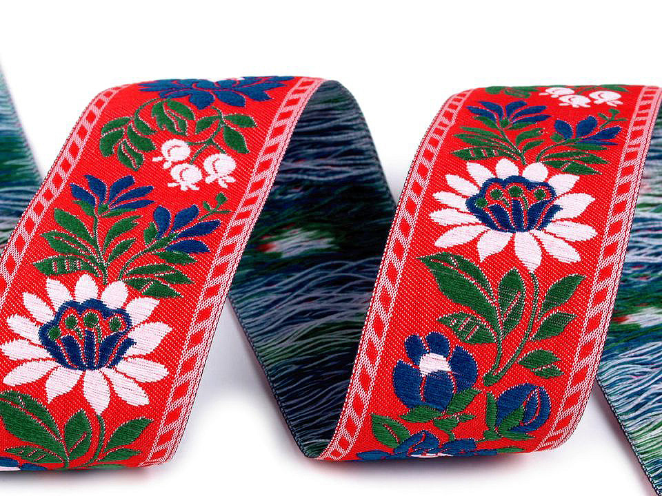 Polyester folk costume ribbon width 35mm - White (25 Meters)