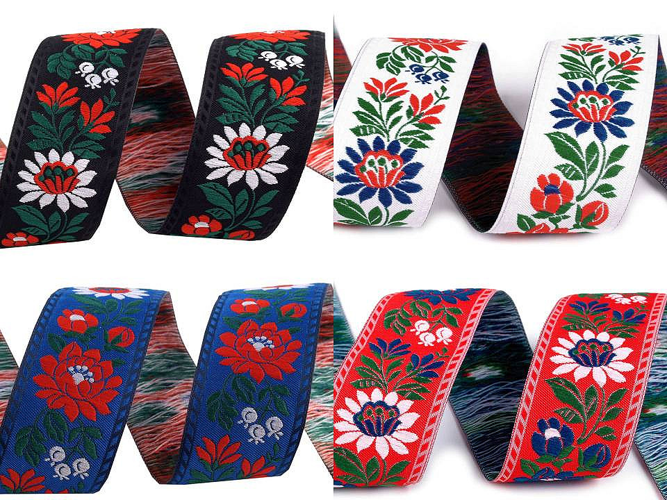 Polyester folk costume ribbon width 35mm - White (25 Meters)