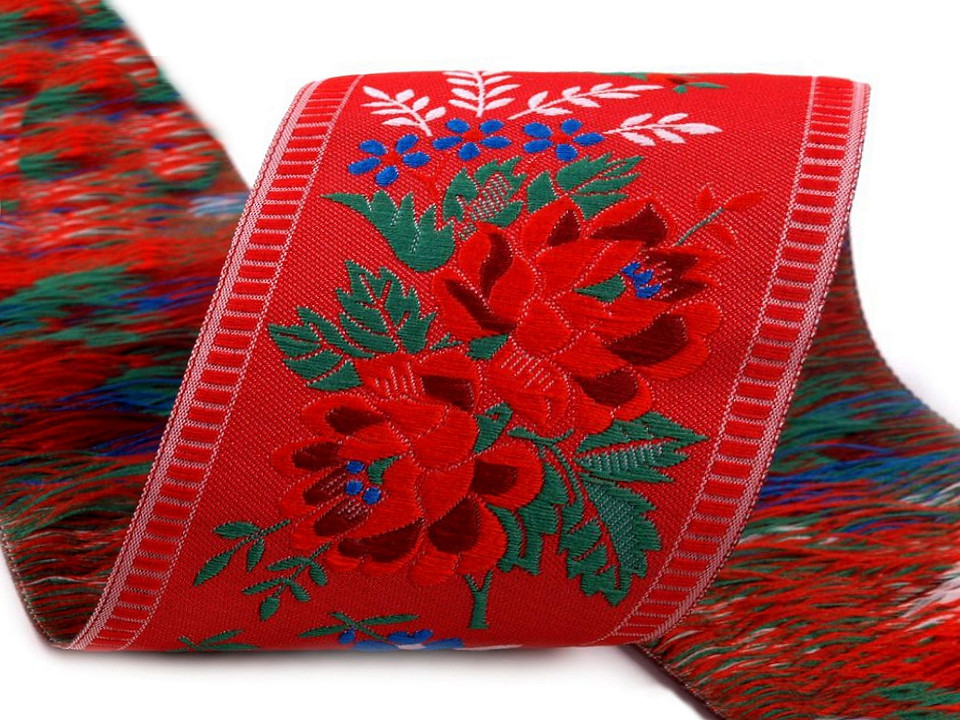 Polyester folk costume patterned ribbon width 55mm - Light red (1 Meter)