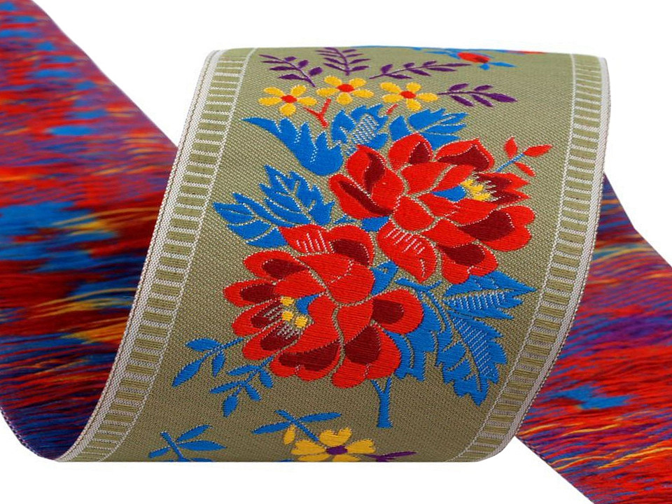 Polyester folk costume patterned ribbon width 55mm - Light red (1 Meter)