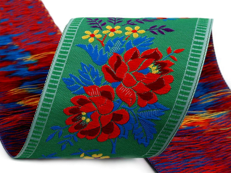 Polyester folk costume patterned ribbon width 55mm - Light red (1 Meter)