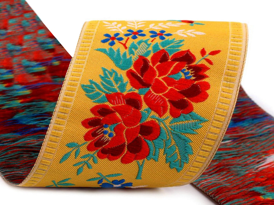 Polyester folk costume patterned ribbon width 55mm - Light red (1 Meter)