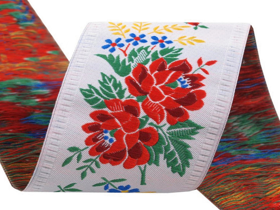Polyester folk costume patterned ribbon width 55mm - Light red (1 Meter)