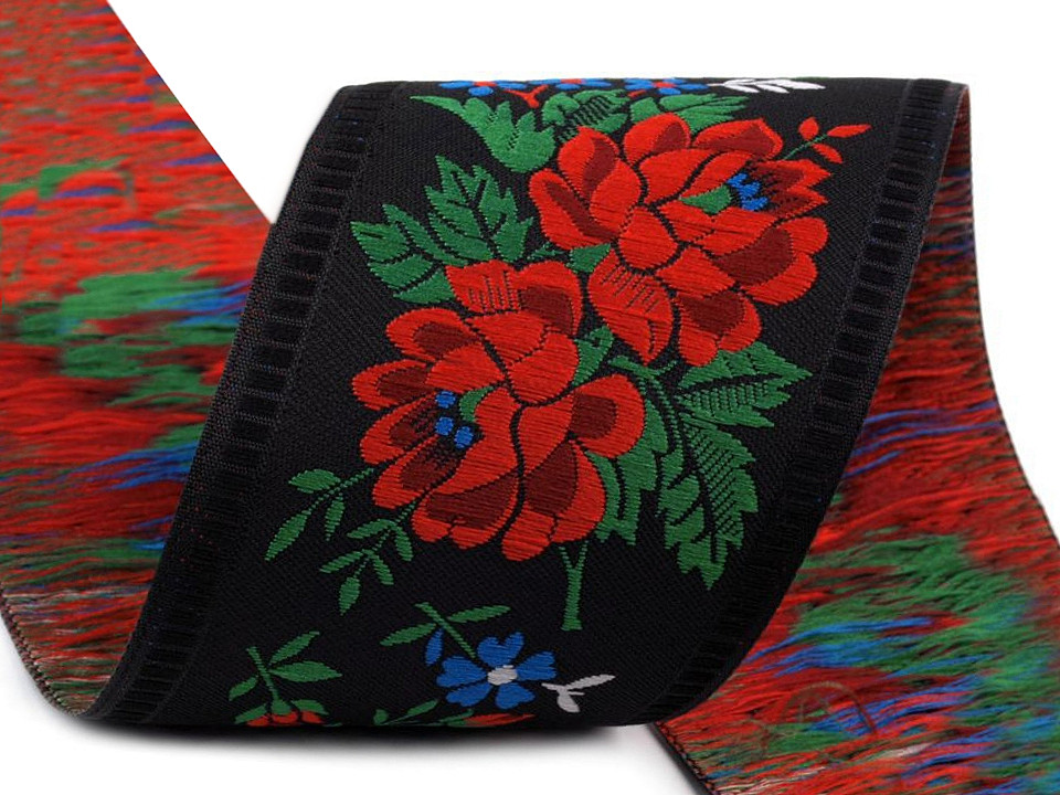 Polyester folk costume patterned ribbon width 55mm - Light red (1 Meter)