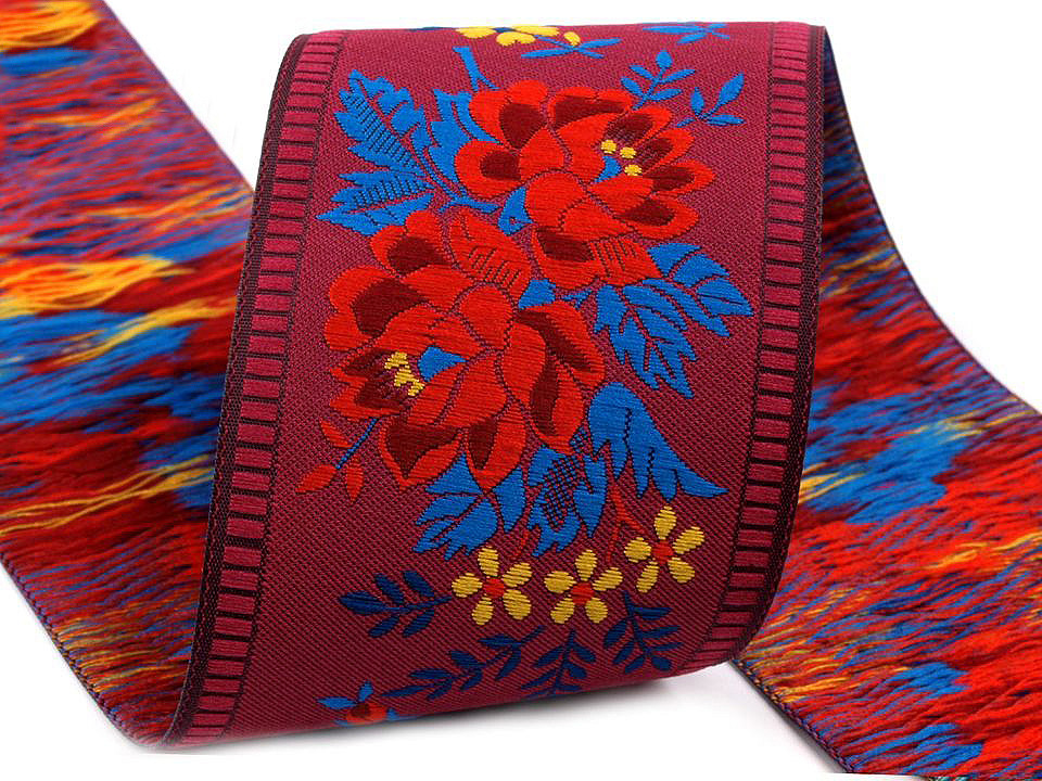 Polyester folk costume patterned ribbon width 55mm - Light red (1 Meter)