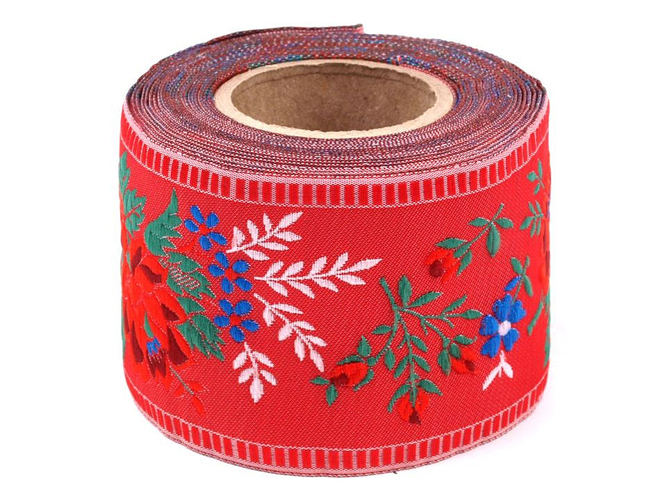 Polyester folk costume patterned ribbon width 55mm - Light red (1 Meter)