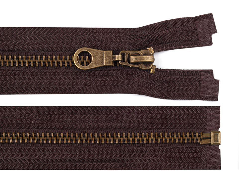 Old brass zipper no 5, length 80 cm jacket - Chocolate (1 Piece)