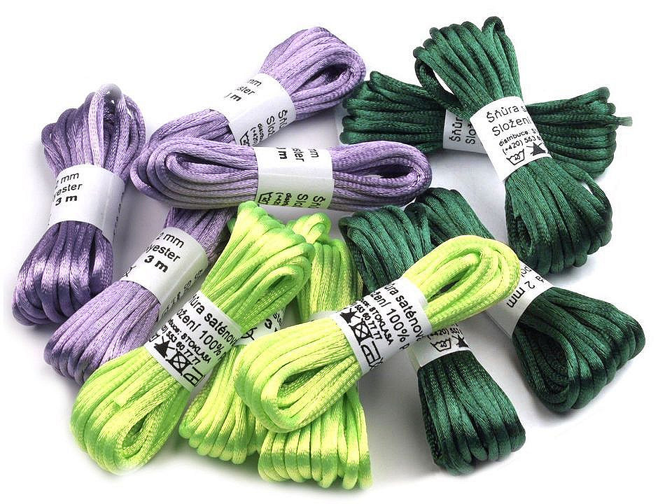 100% polyester rattail satin cord ø2mm, bunch per 3m - Dark mix (10 Bunches)