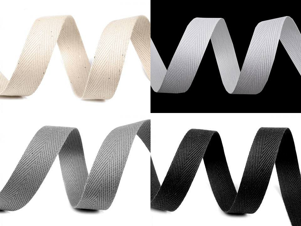 Herringbone twill tape width 18 mm - White (50 Meters)