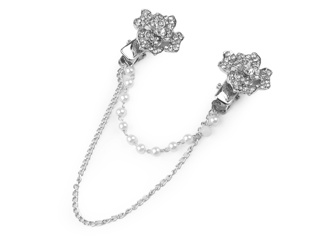 Brooch clip with rhinestones and faux pearls - Crystal (1 Piece)