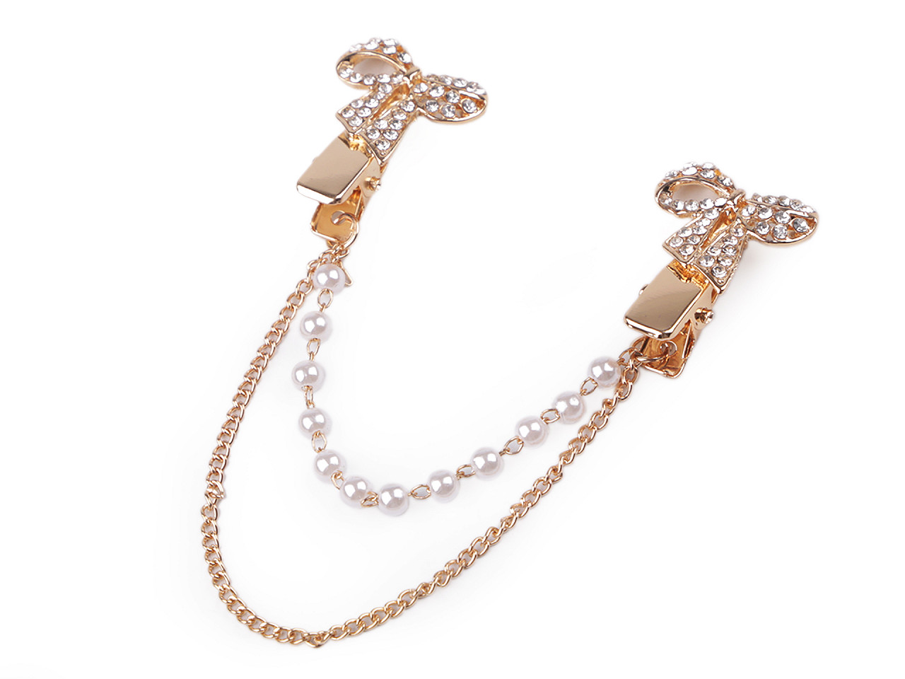 Brooch clip with rhinestones and faux pearls - Crystal (1 Piece)