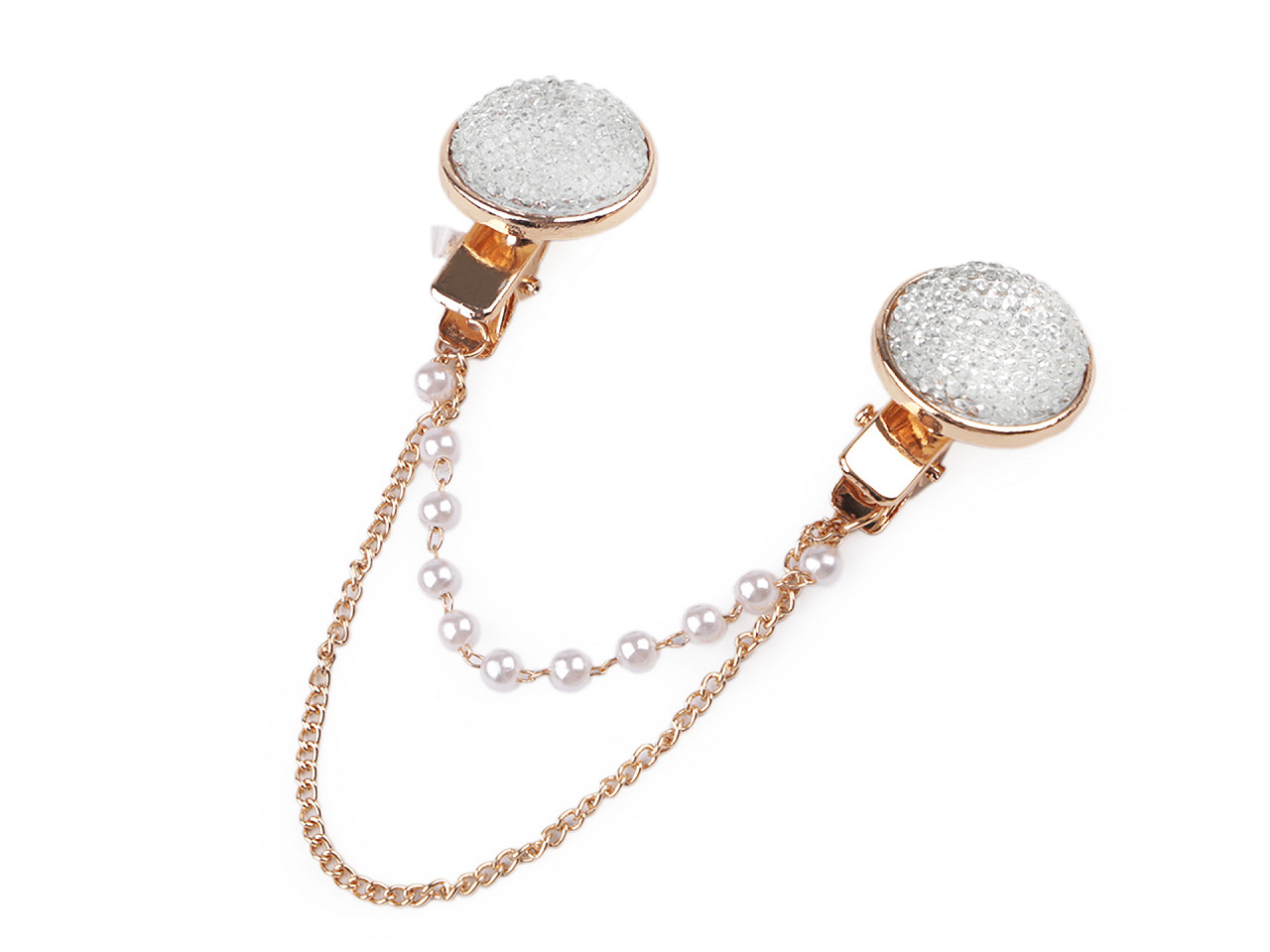 Brooch clip with rhinestones and faux pearls - Crystal (1 Piece)