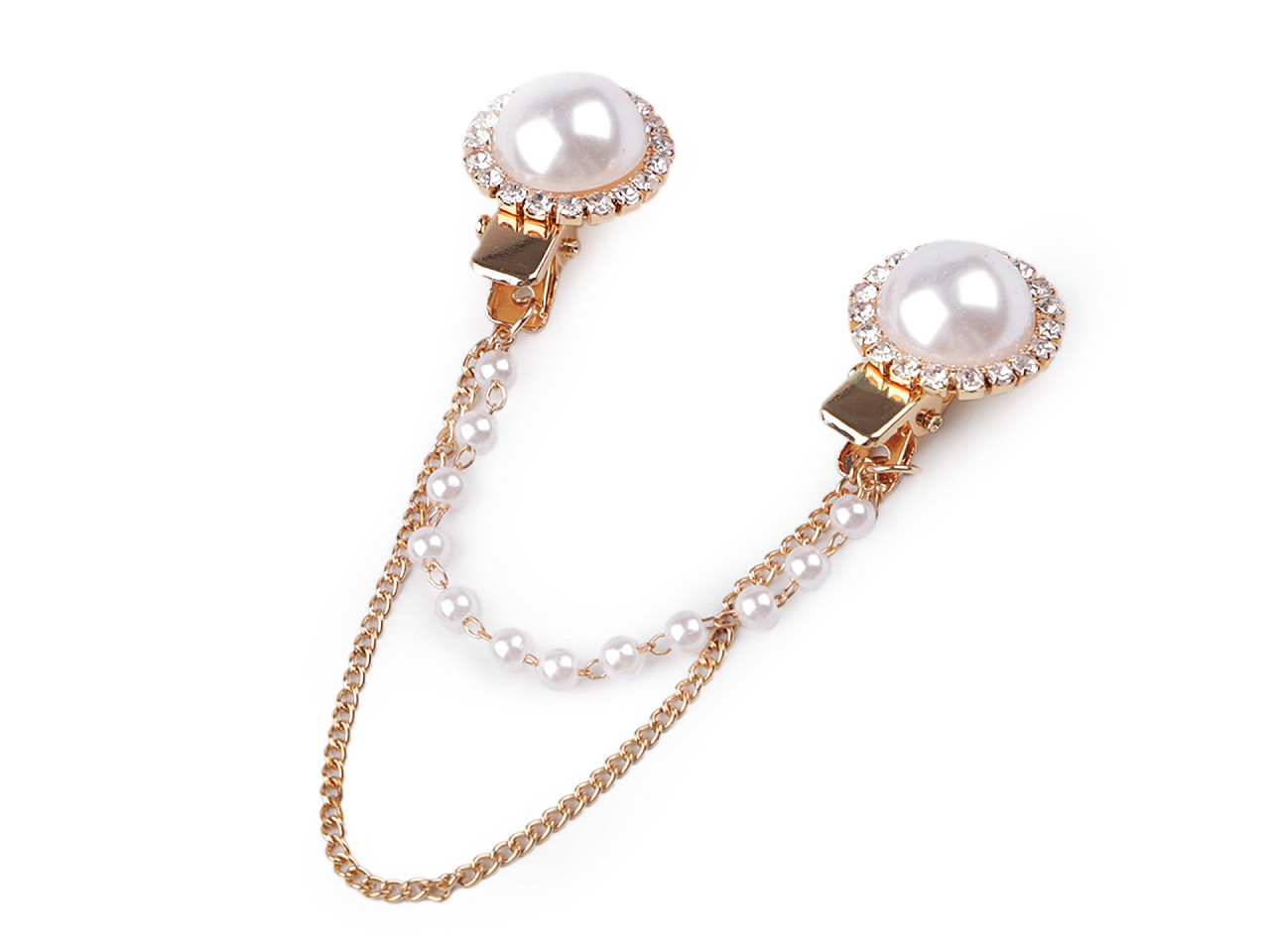 Brooch clip with rhinestones and faux pearls - Crystal (1 Piece)