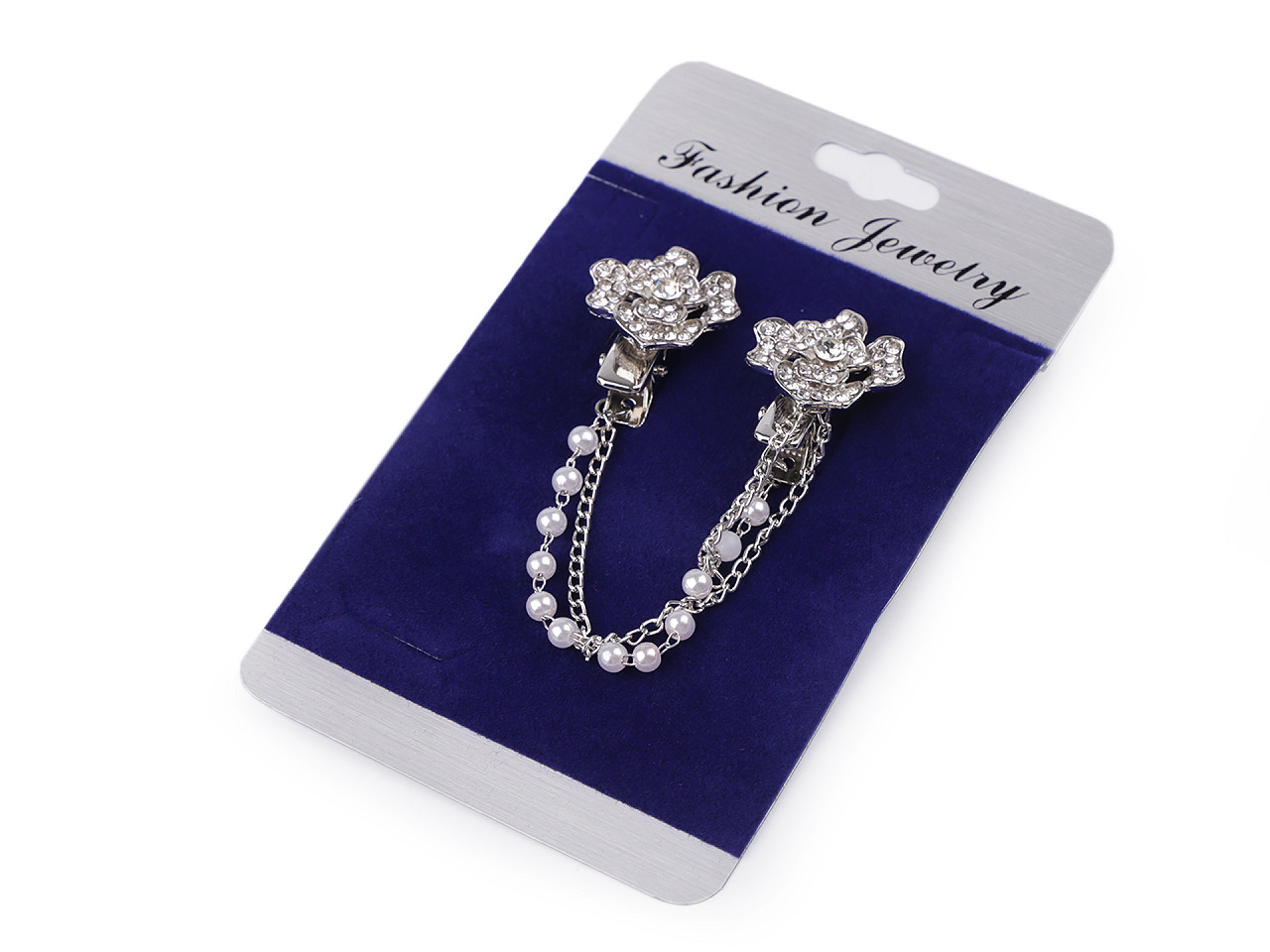 Brooch clip with rhinestones and faux pearls - Crystal (1 Piece)