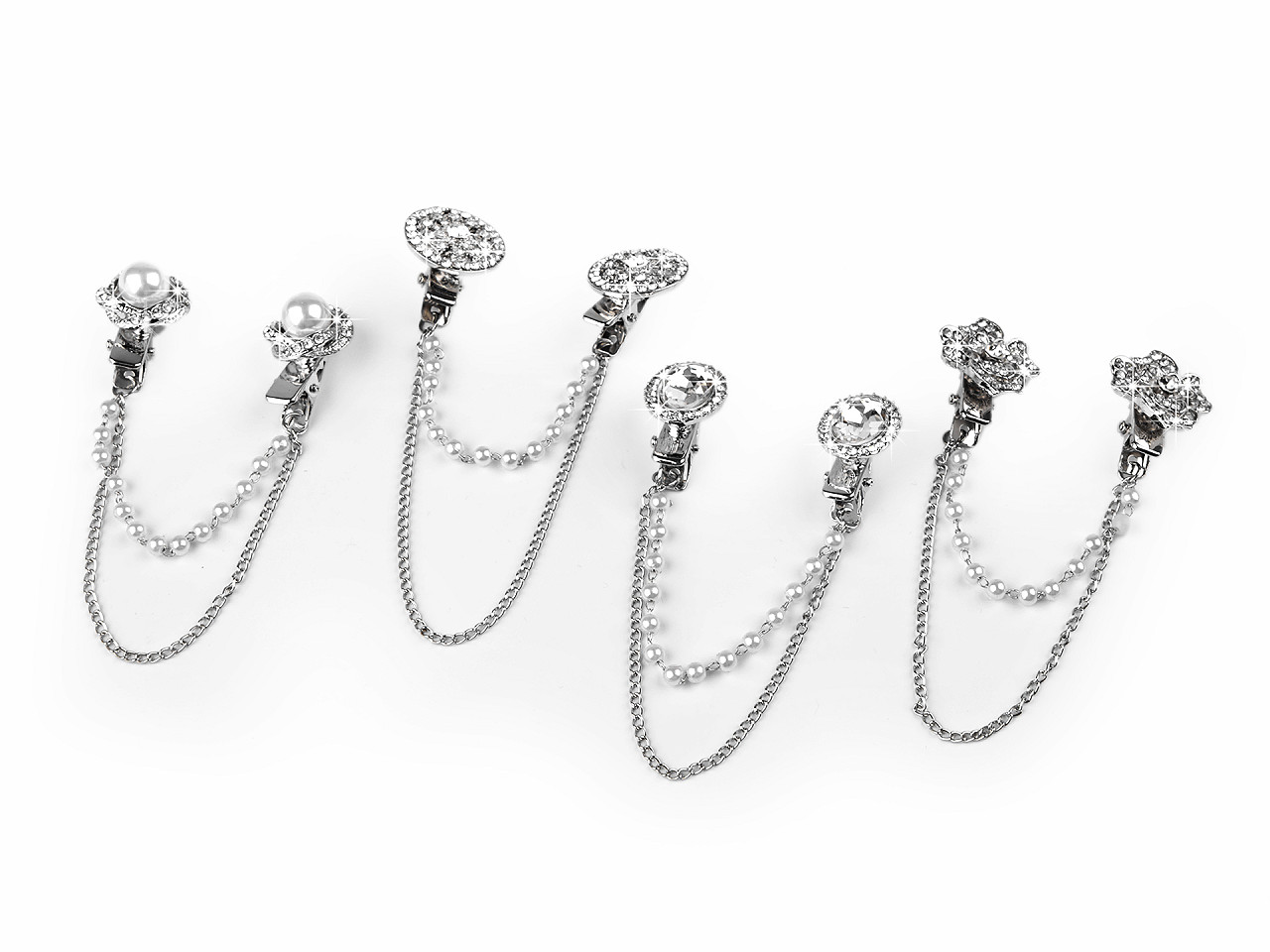 Brooch clip with rhinestones and faux pearls - Crystal (1 Piece)