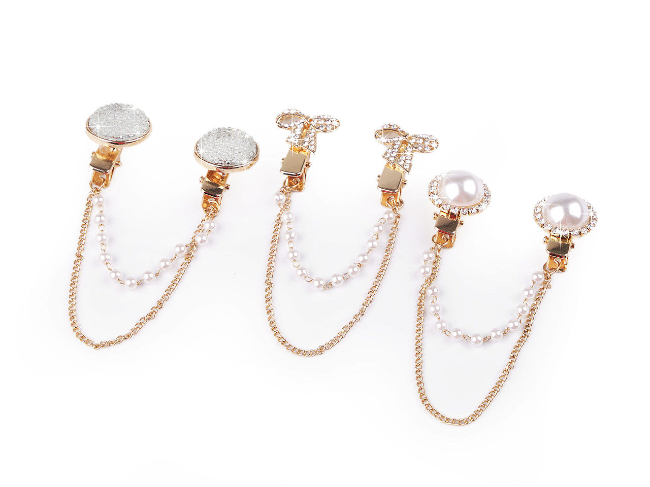 Brooch clip with rhinestones and faux pearls - Crystal (1 Piece)