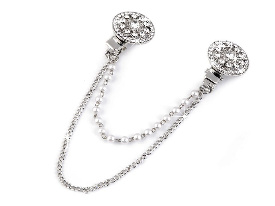 Brooch clip with rhinestones and faux pearls - Crystal (1 Piece)