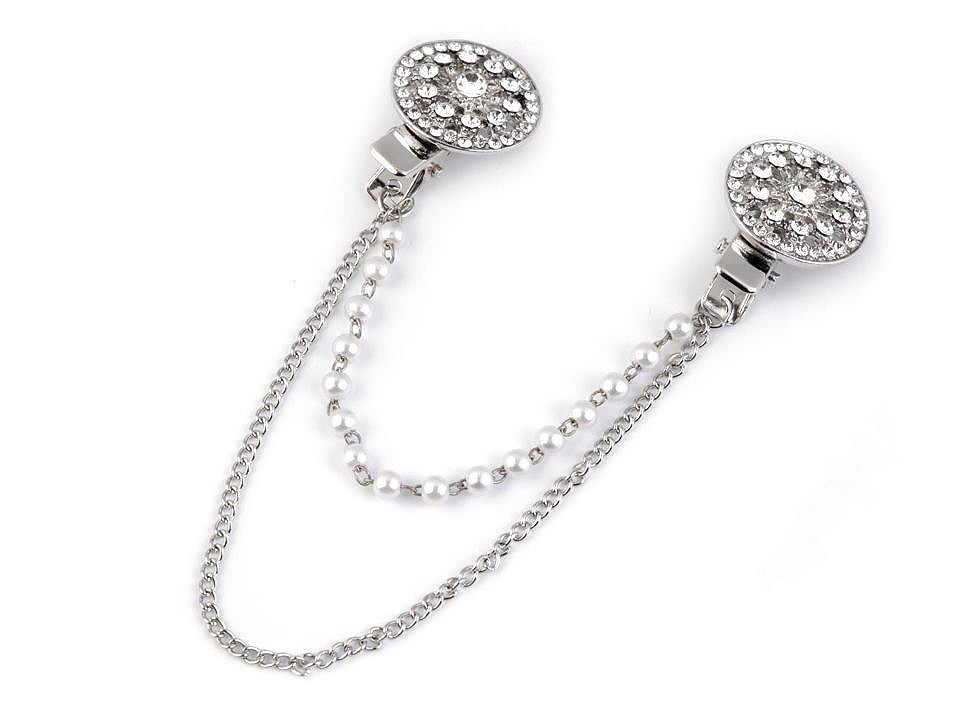 Brooch clip with rhinestones and faux pearls - Crystal (1 Piece)