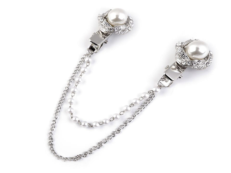Brooch clip with rhinestones and faux pearls - Crystal (1 Piece)
